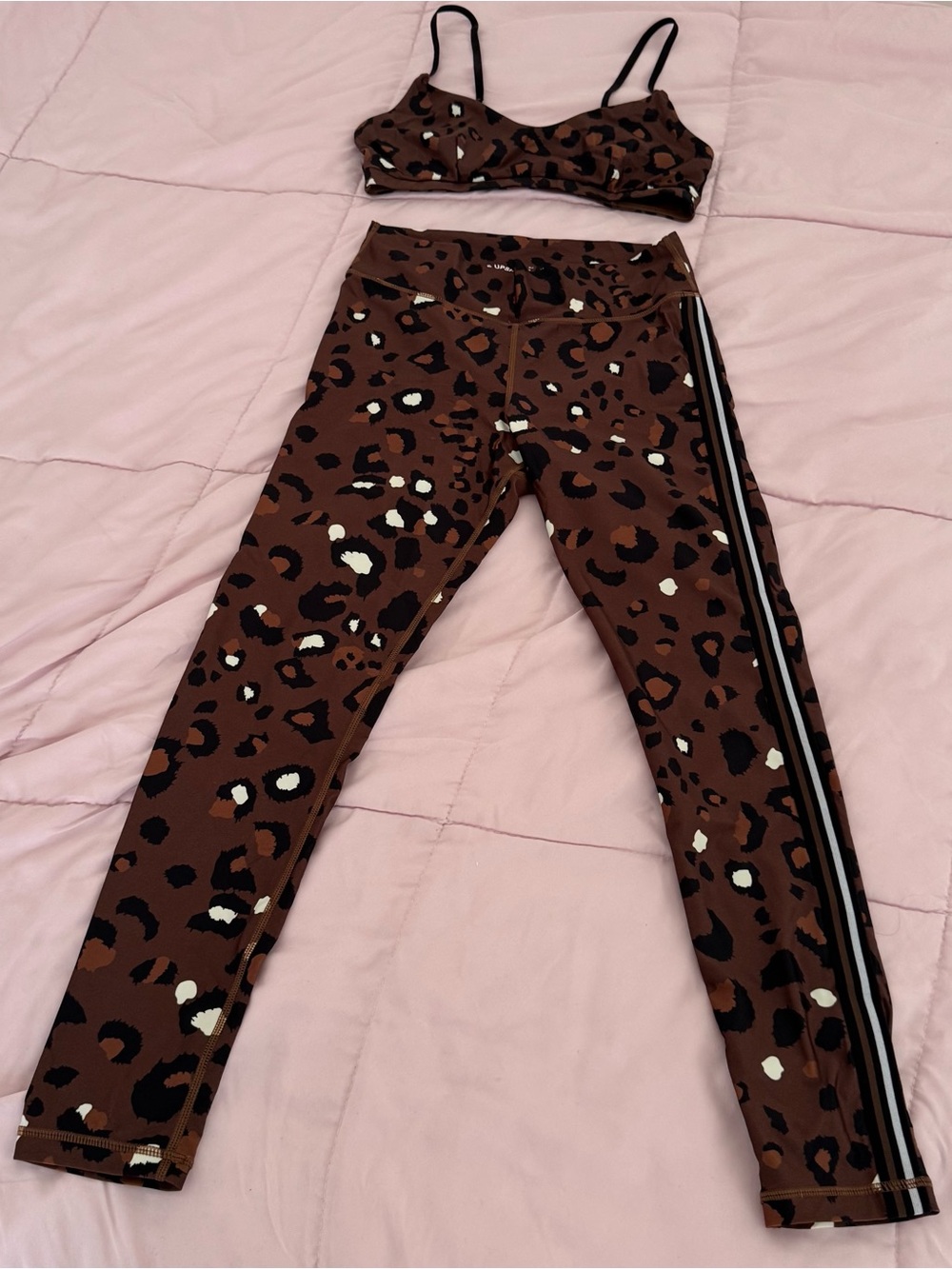 The Upside Brown Leopard Print set of Active Leggings and sport bra, size 6 gym